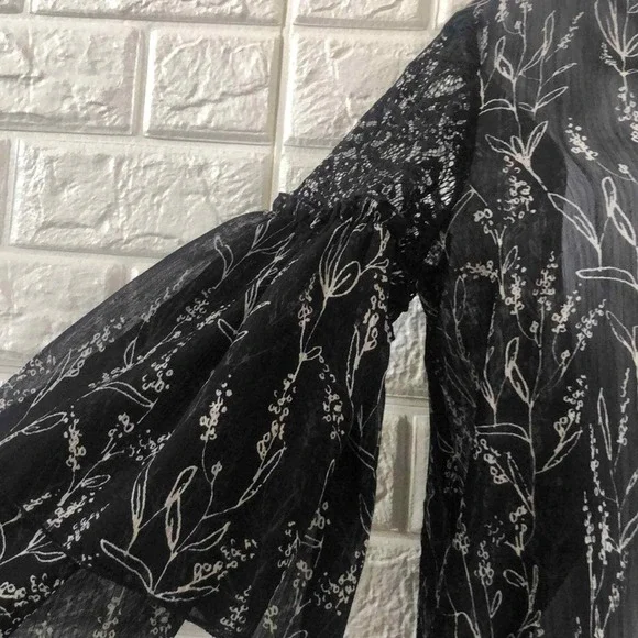 Zara floral sheer blouse with ruffle lace sleeves women's size‎ S castlecore - Picture 2 of 5